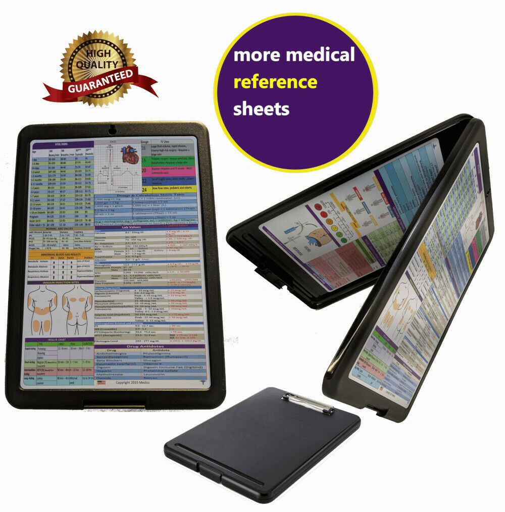 Nursing Storage Clipboard  -black  -reference Sheets -great For Clinical