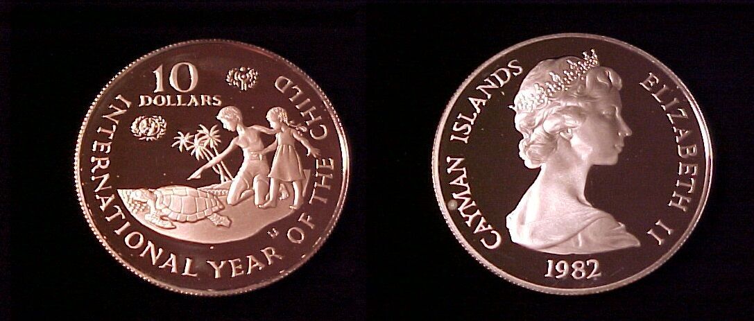 1982 Cayman Is Large silver Proof $10 Year of the Child/Turtle