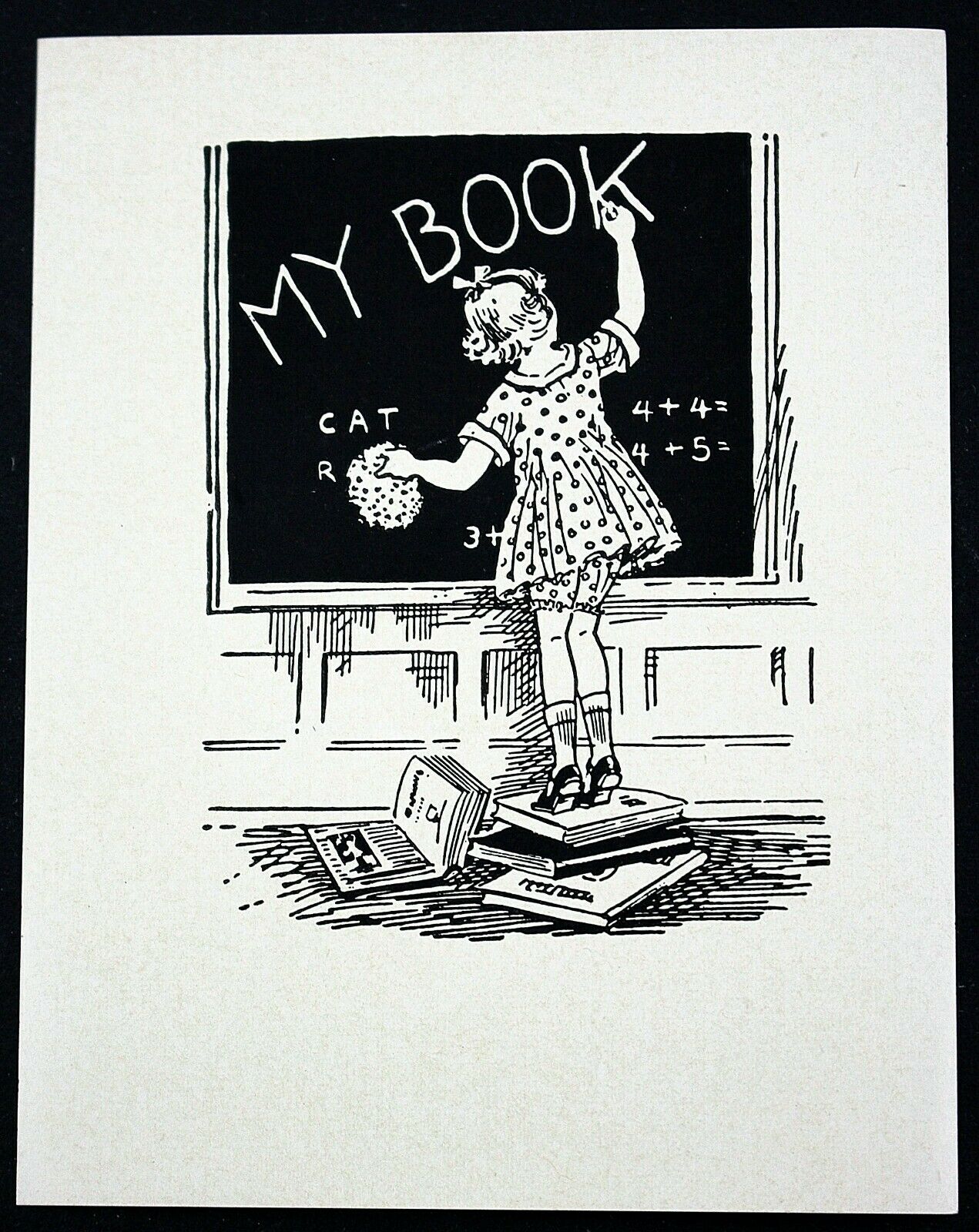 Vintage Antique Etchcraft Bookplate 1930s/40s RARE Child and Chalkboard