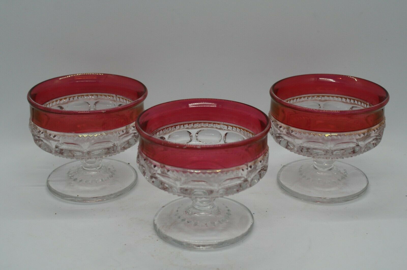 Vtg Indiana Glass Kings Crown Flashed Ruby Red Clear Thumbprint  Sherbet  3