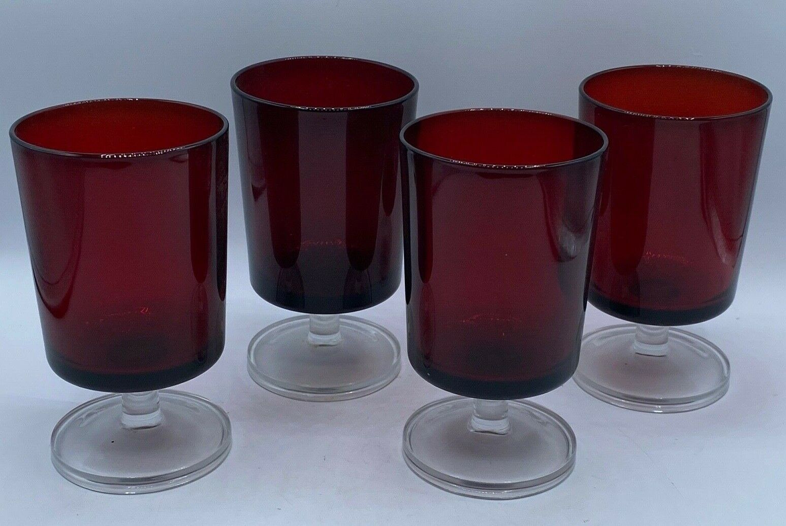 Luminarc Ruby Red Wine Cordial Glasses Clear Stem from France Set of 7