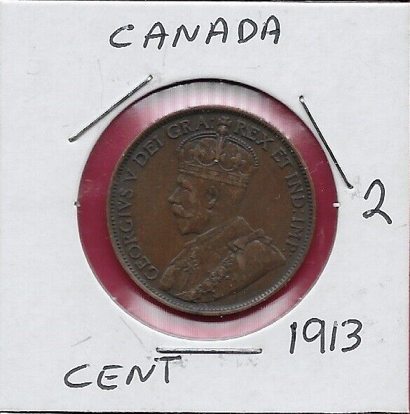 CANADA ONE CENT 1913 THE PORTRAIT IN LEFT PROFILE OF GEORGE V IS SURROUNDED WITH