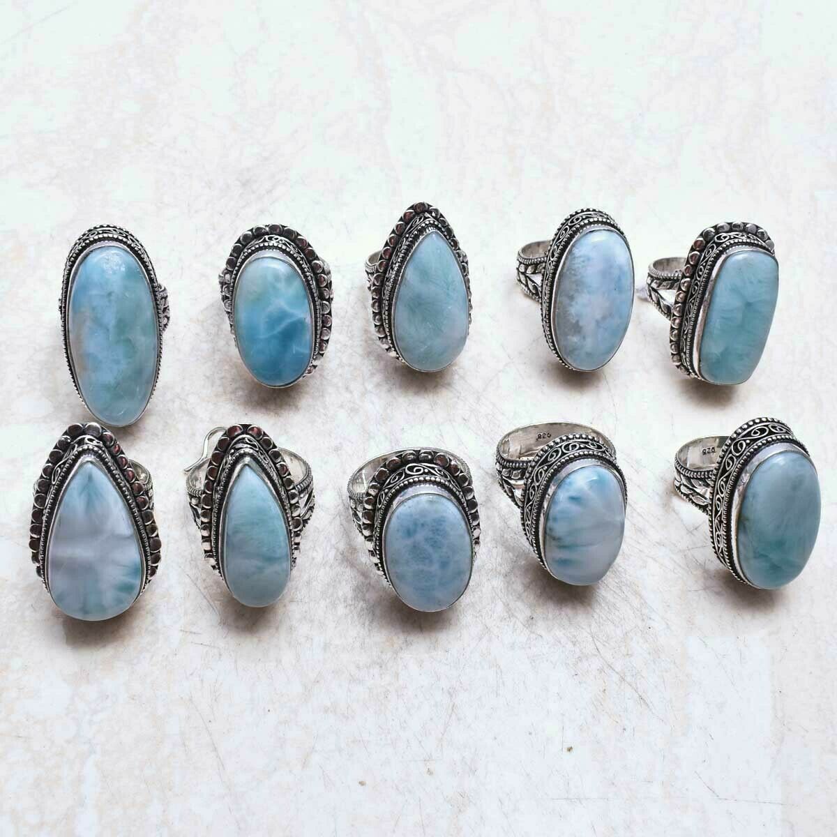 Larimar Gemstone Handmade 10 pcs Wholesale Lot Jewelry Antique Ring Lot-1543