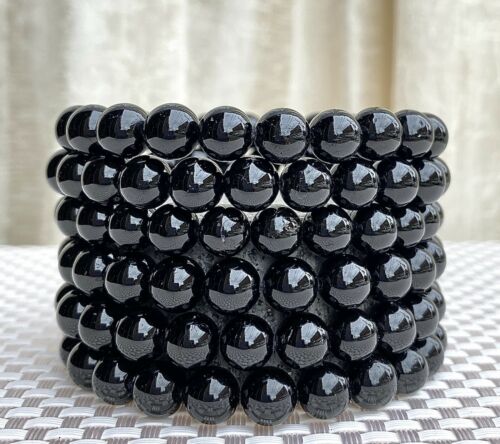 Wholesale Lot 6 Pcs Black Tourmaline 8mm 7.5” Crystal Healing Stretch Bracelet