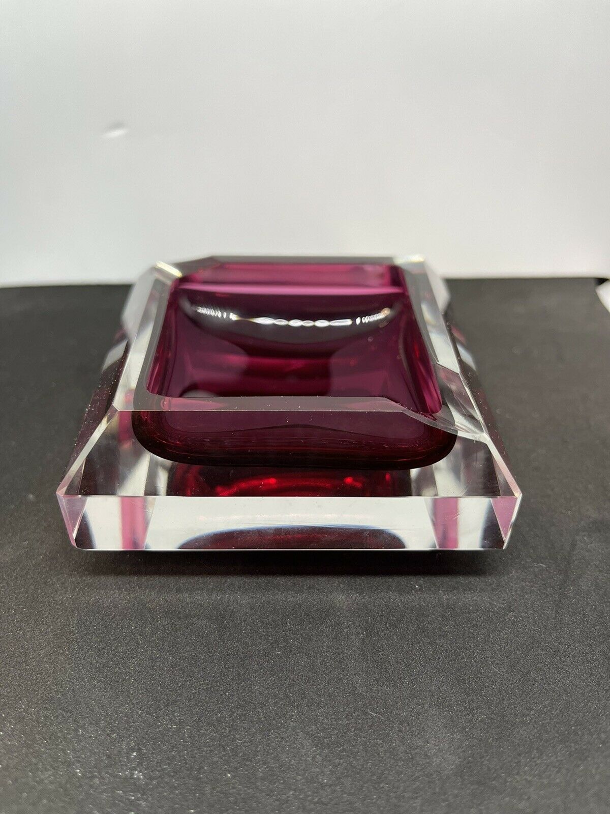 Red/Pink Crystal Glass Ashtray 3 1/4
