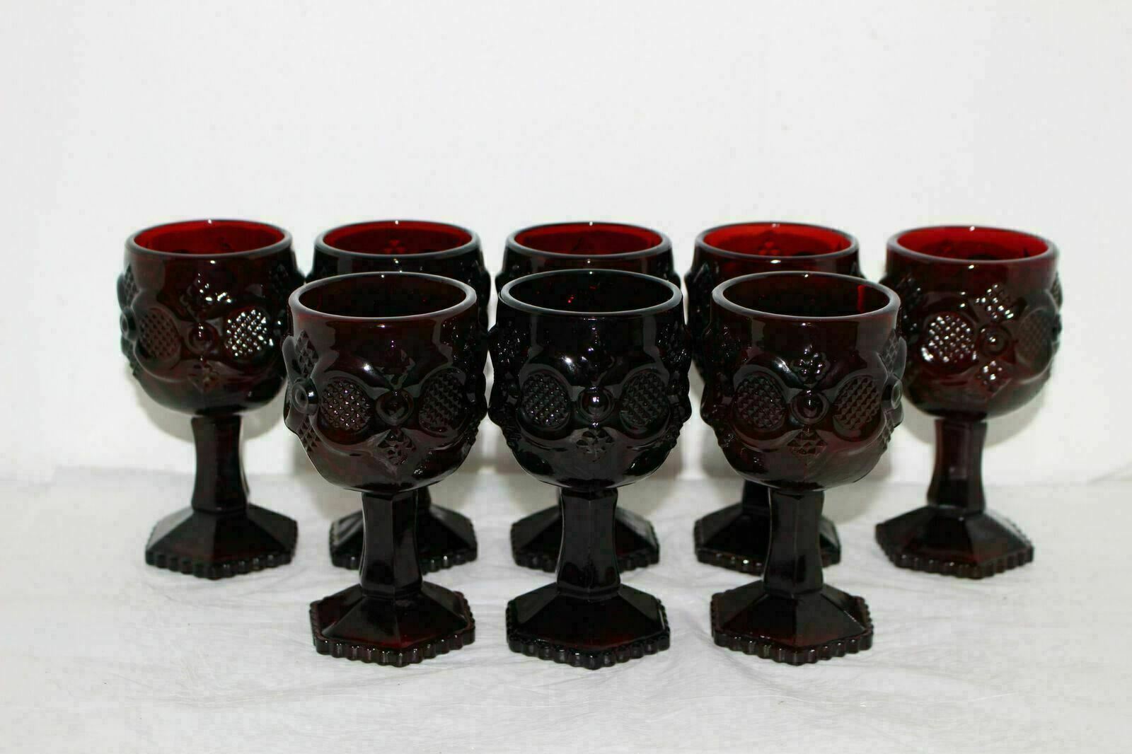 SET OF 8 VINTAGE AVON RUBY RED CAPE COD GLASS 4-5/8