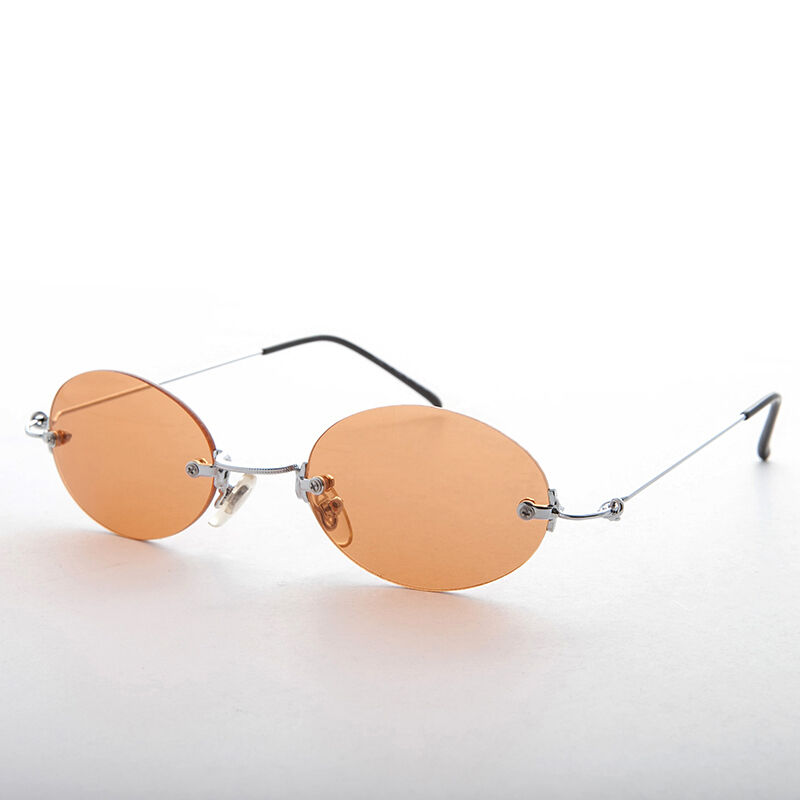 Orange Rimless Oval Colored Lens 90s Vintage Sunglasses - Piper