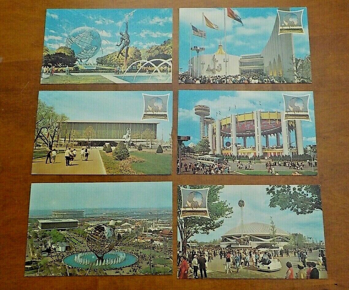Six Unused 1964 1965 New York World's Fair Color Post Card UNISPHERE, GE etc.