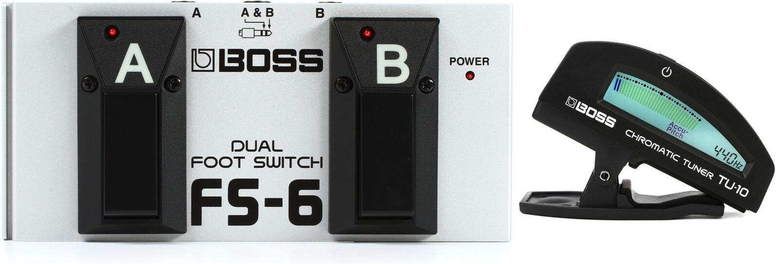 Boss Fs-6 Dual Foot Switch + Boss Tu-10 Clip-on Chromatic Tuner Value Bundle