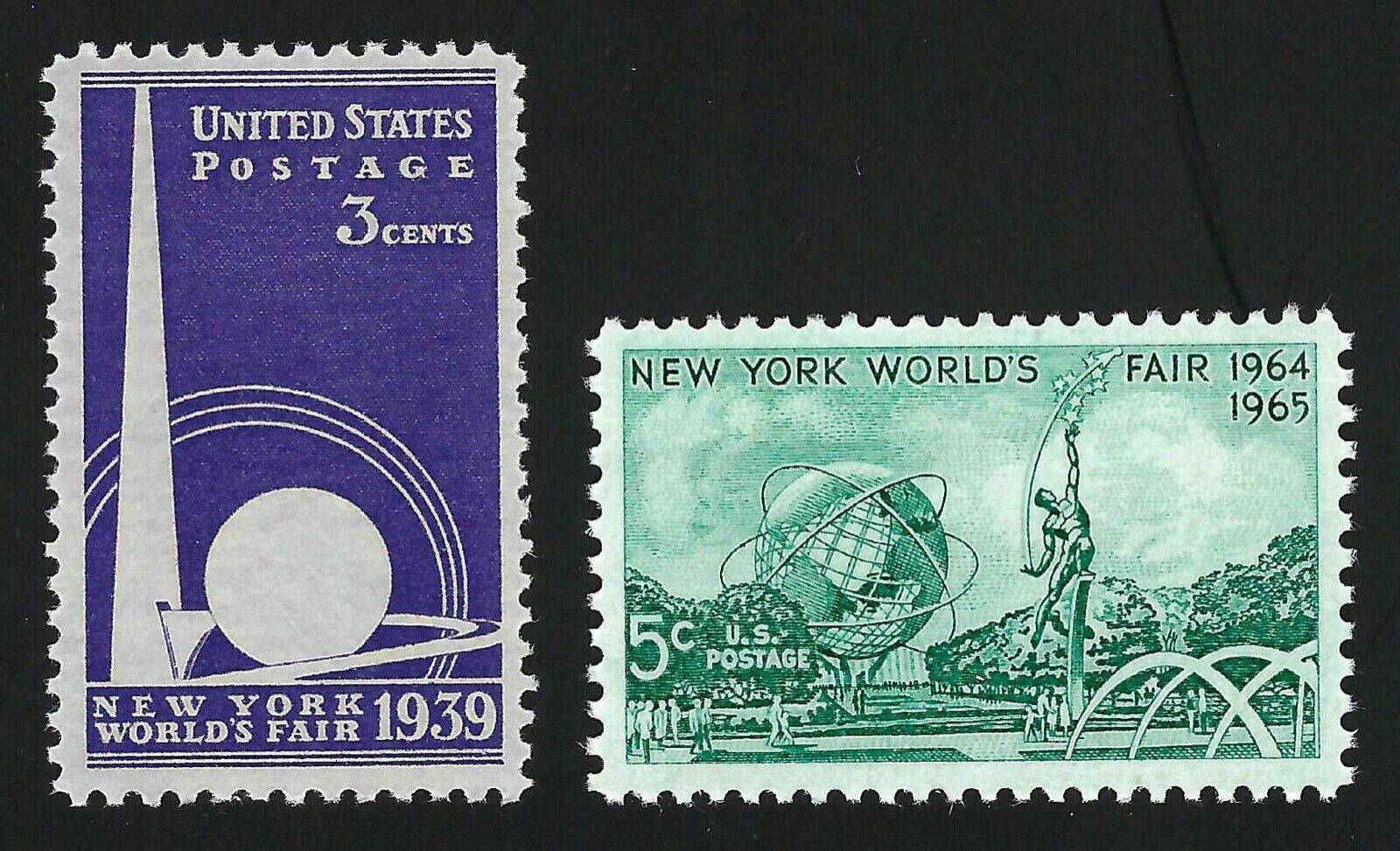 1939 Trylon And Perisphere And 1964 Unisphere New York World's Fair Stamps Mint
