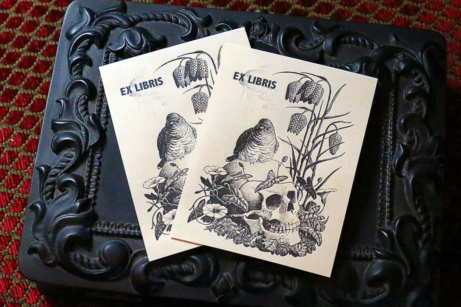 Bird and Skull, Gothic Ex-Libris Bookplates, Crafted on Gummed Paper, 30pcs