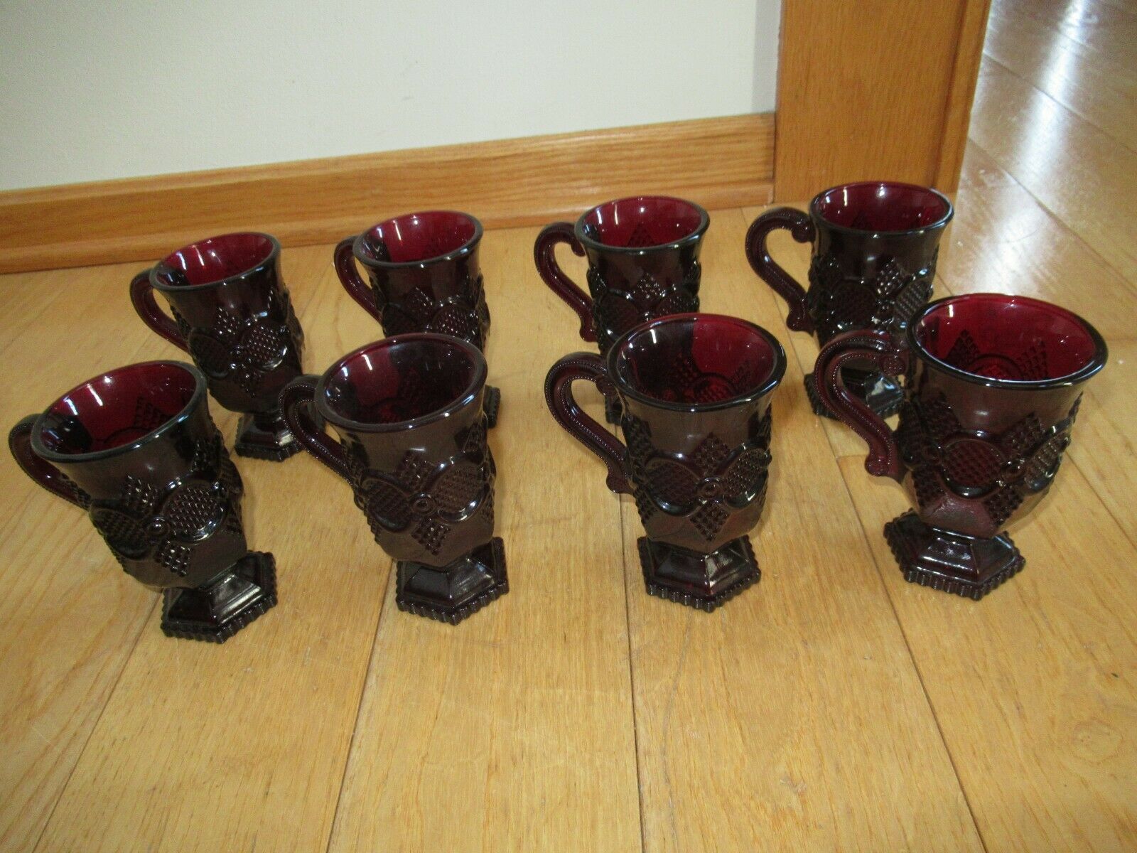 Avon Cape Cod Collection Ruby Red Glass Lot Mug Cups Glasses 8 Vintage (F132)