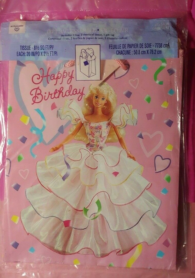 Vtg Barbie Happy Birthday Gift Bag Ensemble 1996 Mattel Hallmark Sealed Pkg