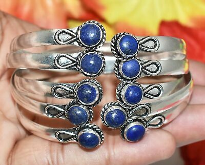 Lapis Lazuli Gemstone 10pcs Cuff Bangle Bracelet 925 Silver Overlay M-WBG-05