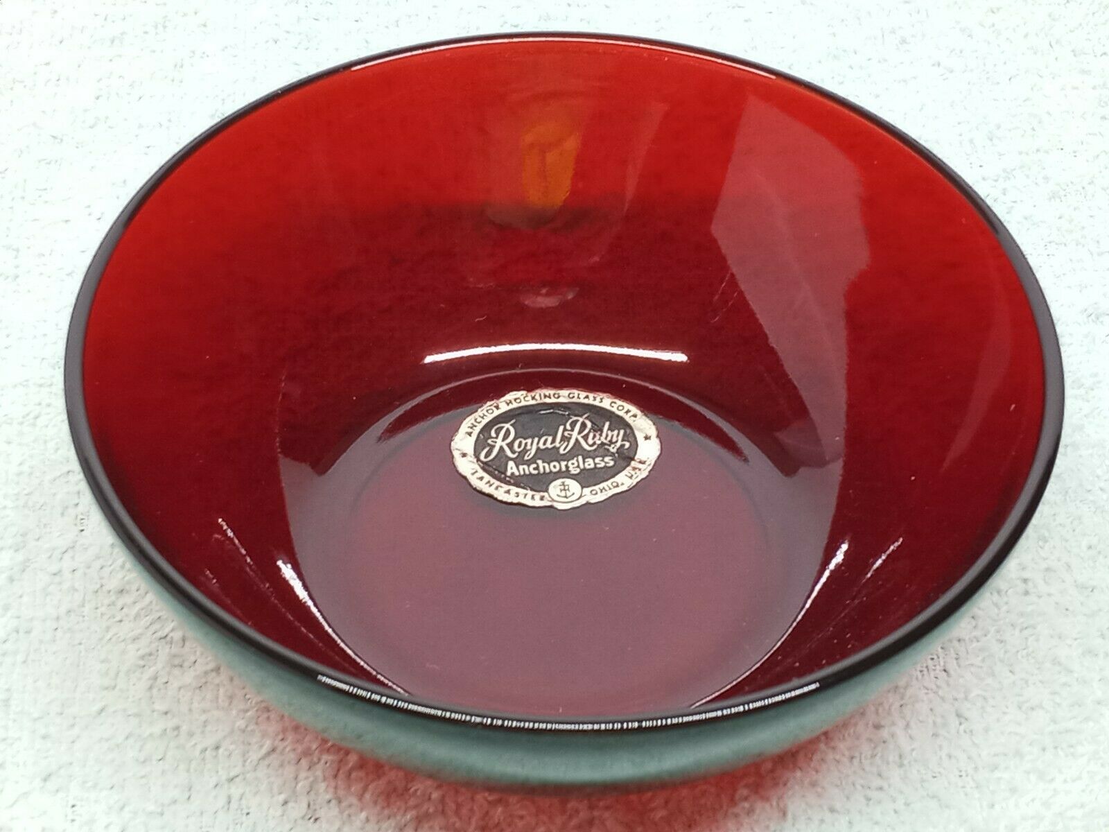 Vintage Royal Ruby Red Glass Round 4.5" Bowl Dish Anchor Hocking With Label