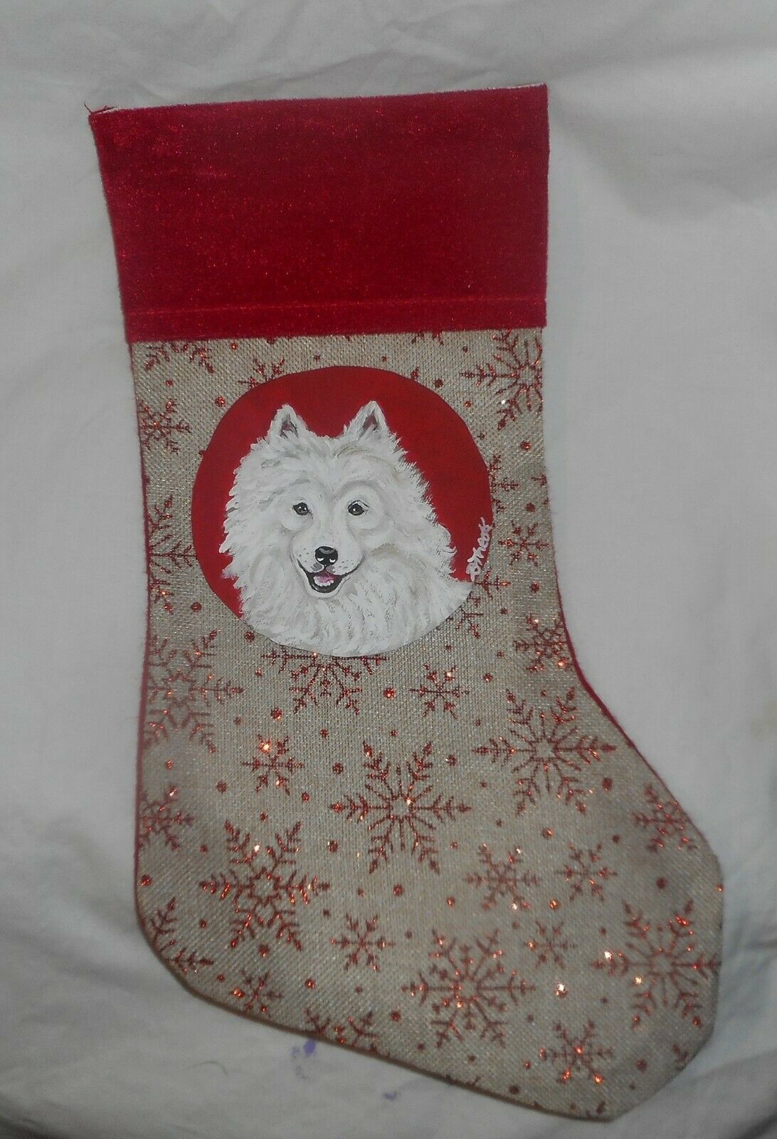 American Eskimo Dog Hand Painted Christmas Stocking Decoration