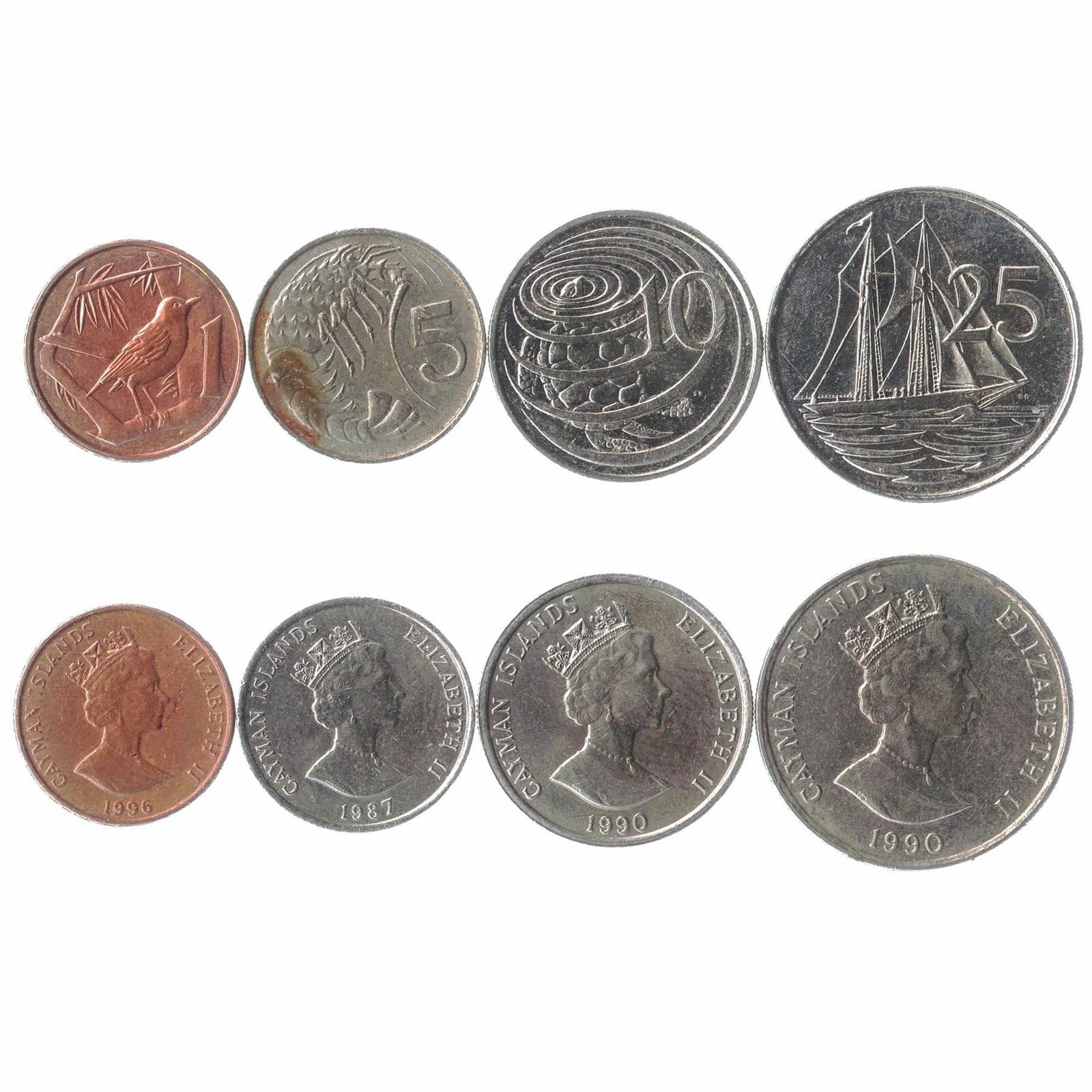 SET OF 4 COINS FROM CAYMAN ISLANDS. 1, 5, 10, 25 CENTS. 1987-1996