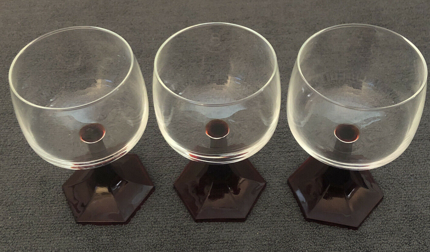 3 Piece Set Ruby Red Stem Cordial Wine Glasses Arcoroc Durand France