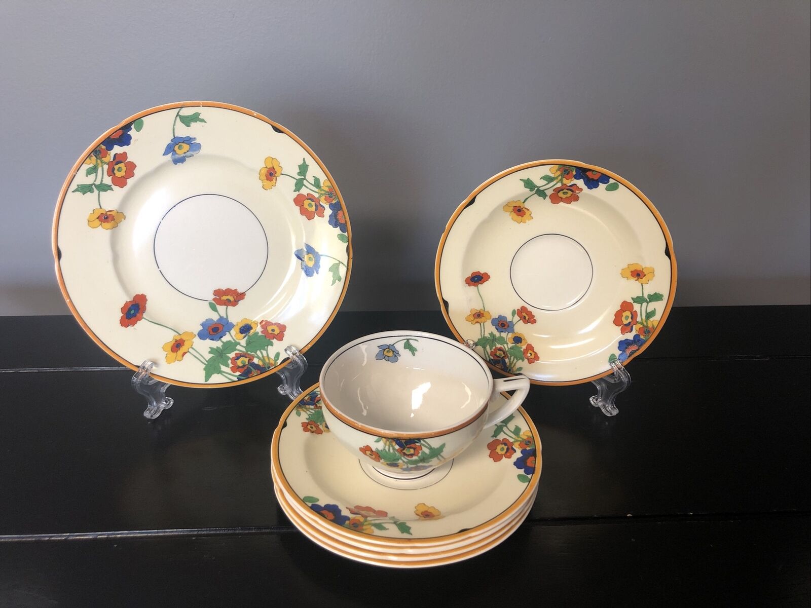 Set Of  W. H. Grindley & Co. England Ivory Floral Gardenia Salad, Saucers & Cup