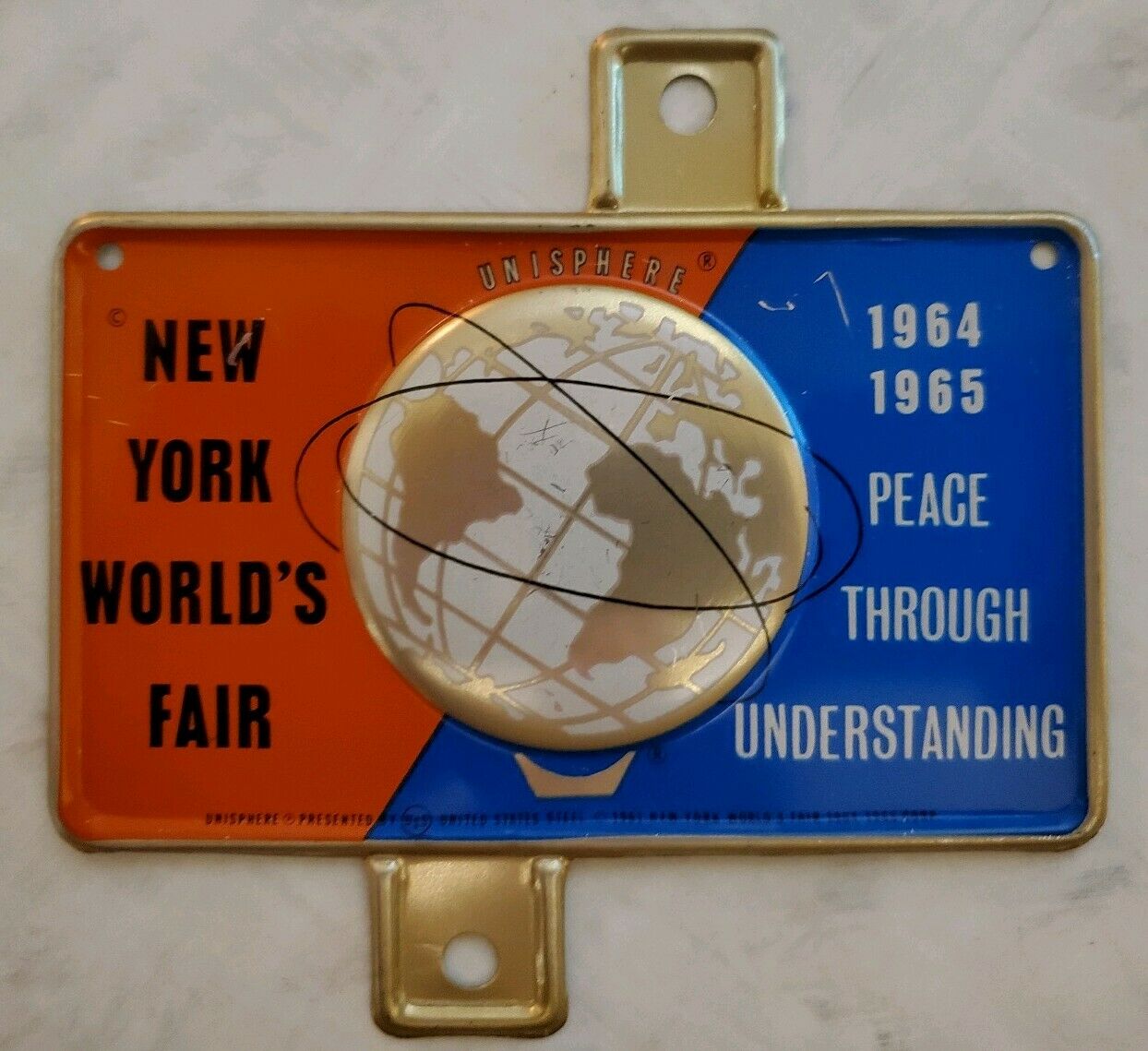 Vintage Collectible License Plate Topper Embossed 1964 New York World's Fair Nm