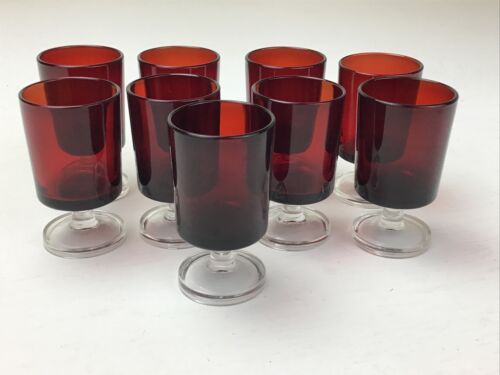 Lot Of 9  Ruby Red  2 3/4” Shot Stemware Glasses.  Made In France. Luminarc
