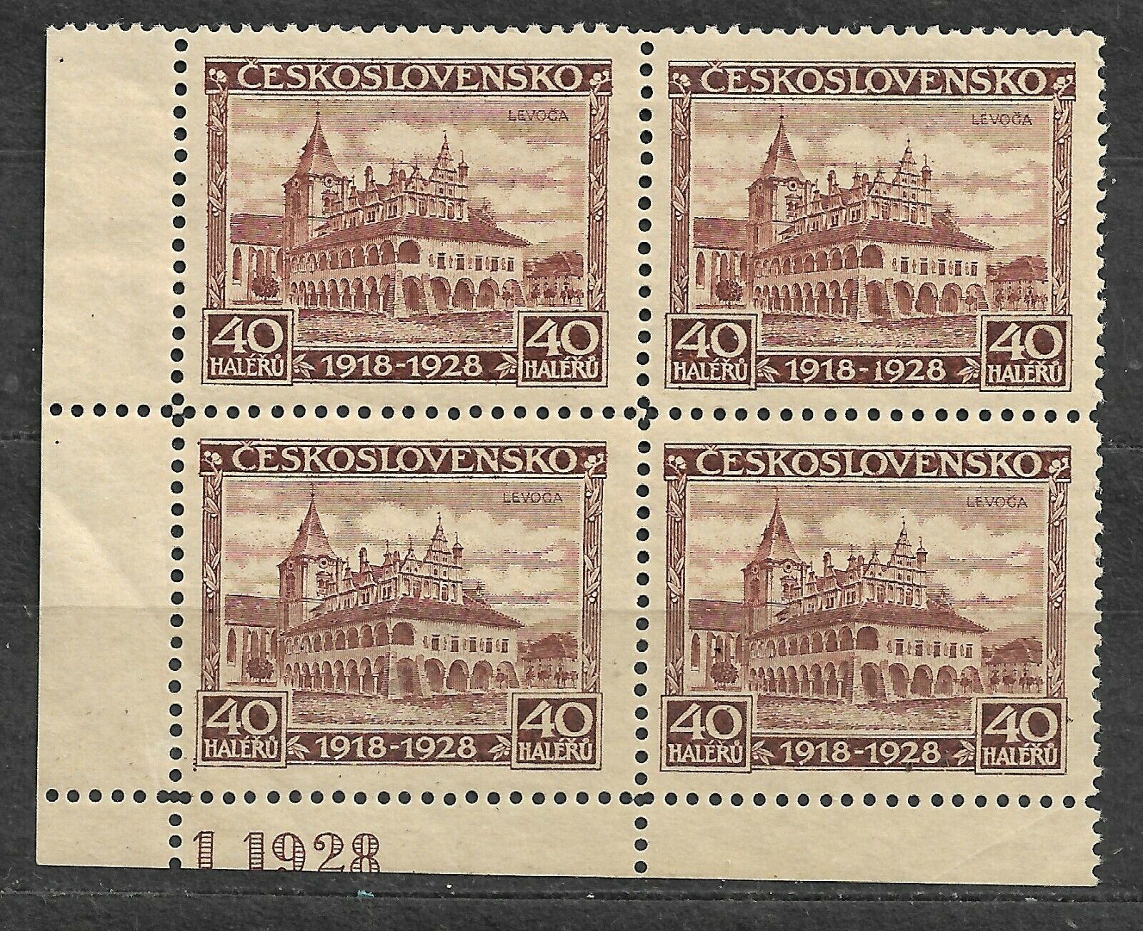 Czechoslovakia, 10th Ann. Republic Mi. 268, plate mark