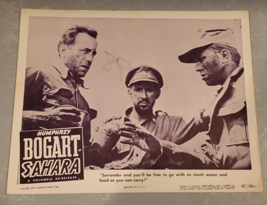 SAHARA Re-Release Original Front of House Lobby Card 1948 Humphrey Bogart WW2
