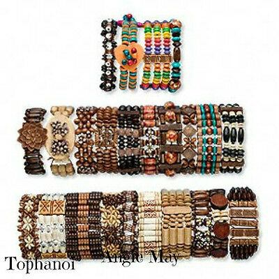 Wholesale Lot 24* Boho Wood Bracelets Great Jewelry Mix