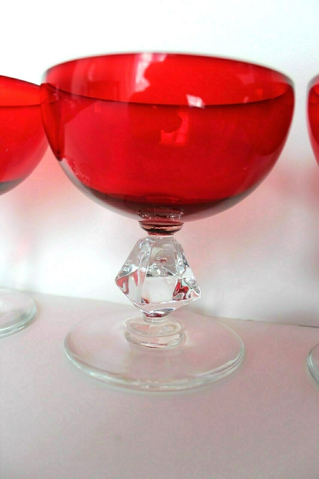 Vintage Three Diamond  Ruby Red Stemware Champagne, Wine, Cocktail Glasses Rare