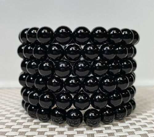 Wholesale Lot 6 Pcs Natural Black Onyx 8mm 7.5” Healing Crystal Stretch Bracelet