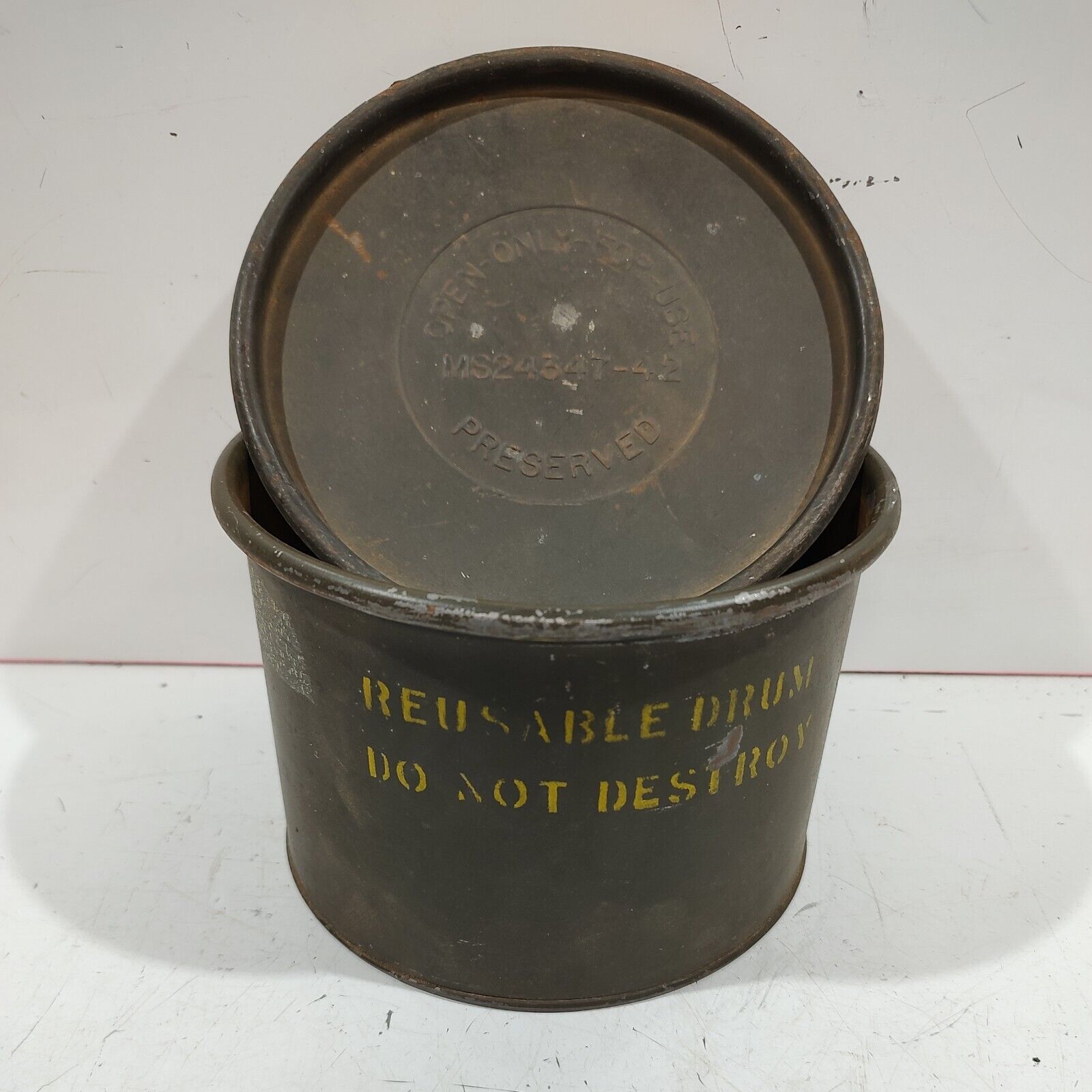 Vintage 1958 US Military Reusable Drum Metal Container Army Green Jebco Inc. Can