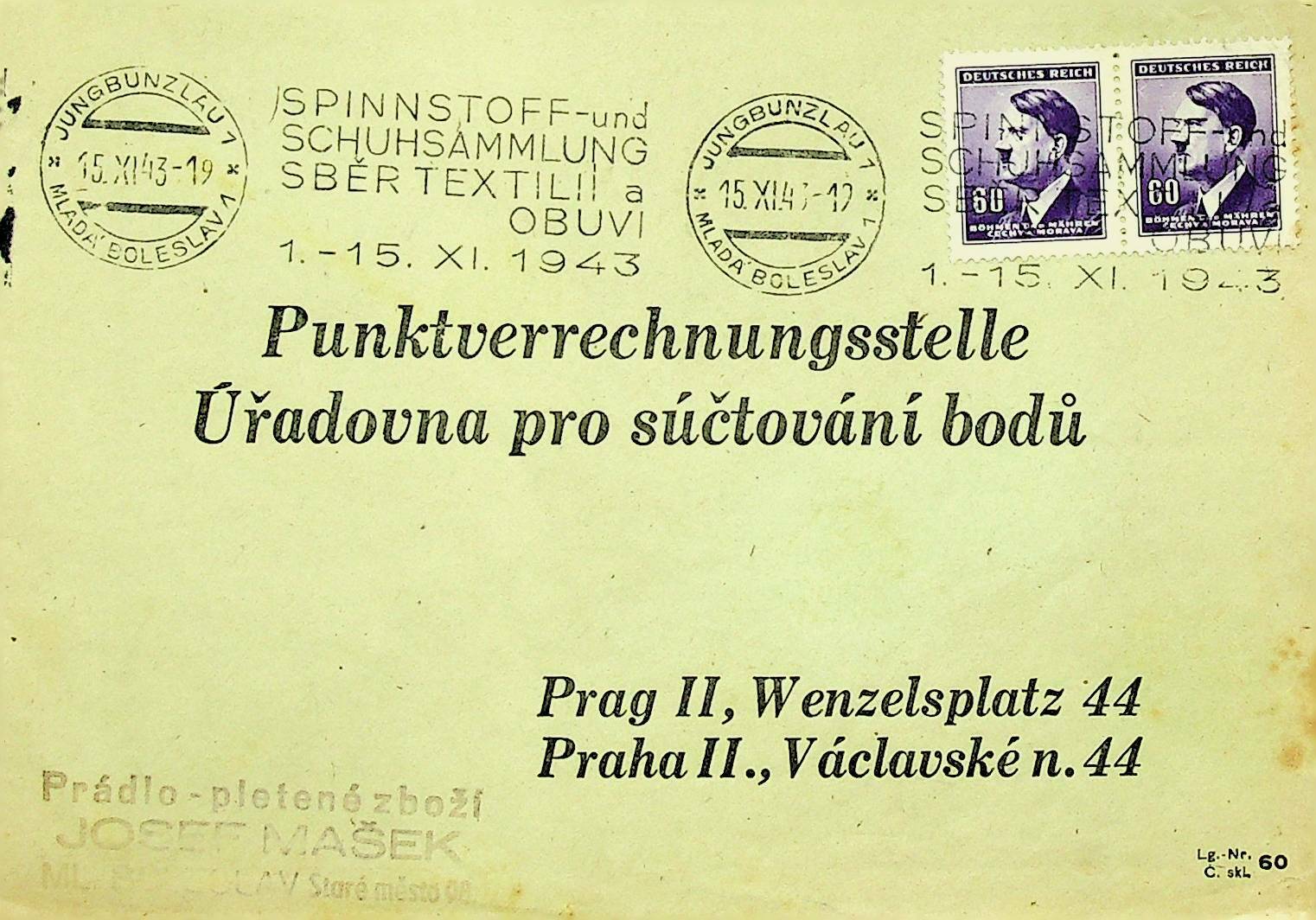 Bohmen & Mahren Czech Germany Occ. 1944 Wwii Leader Pair Cover To Praha W/cachet