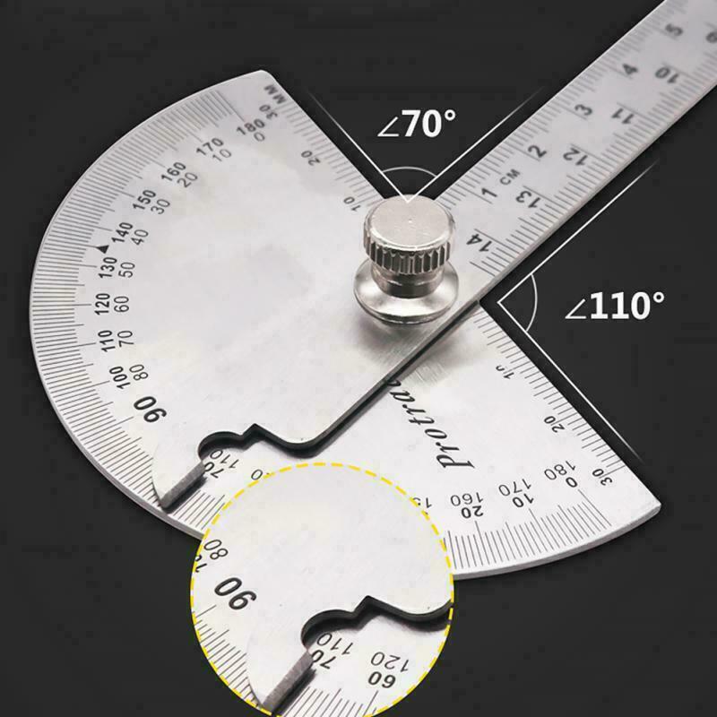 180° Rotary Protractor Angle Ruler Gauge Stainless Steel Measuring Tools Finders