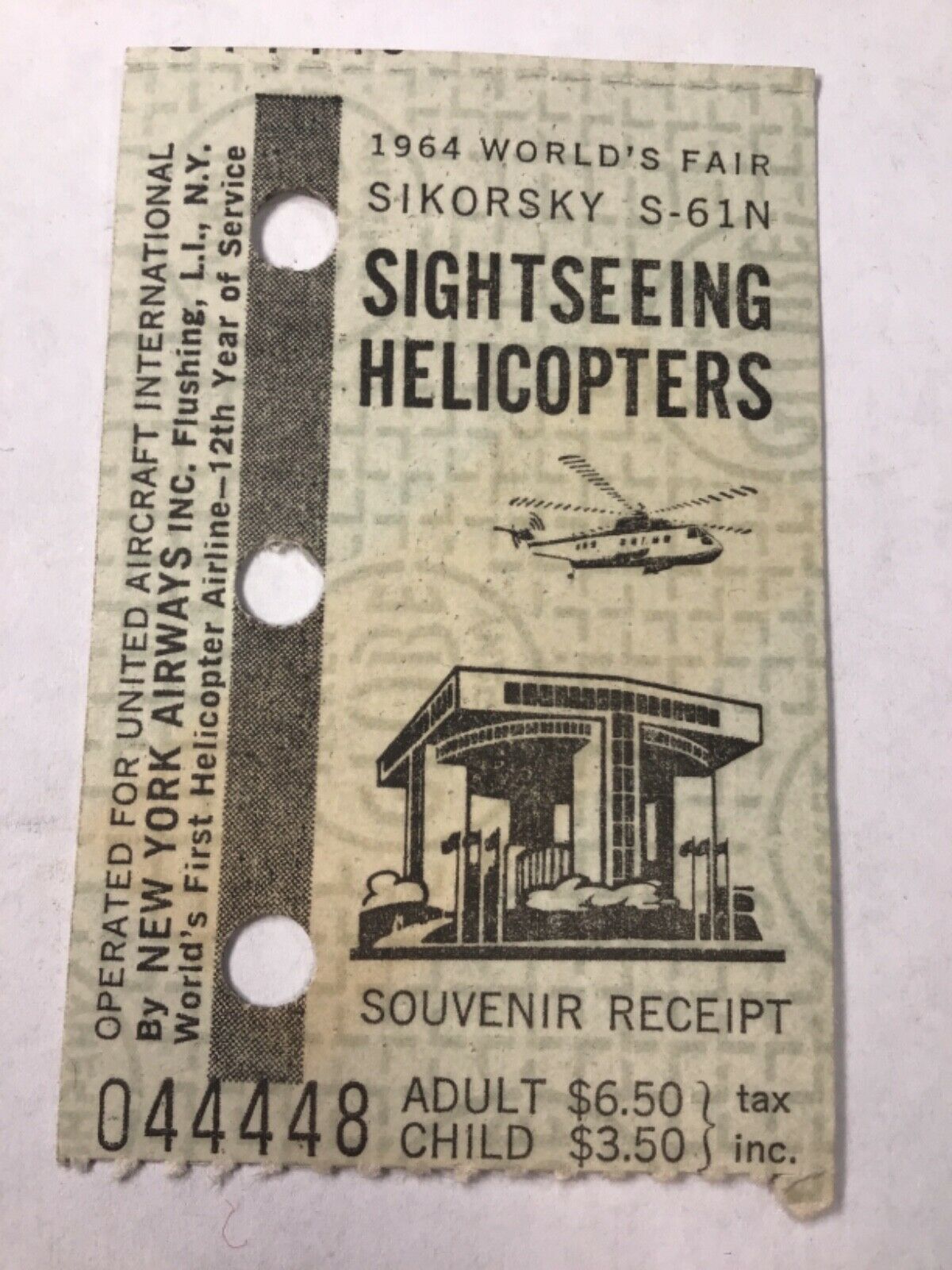 Vintage 1964 Worlds Fair Sightseeing Helicopter Tour Ticket