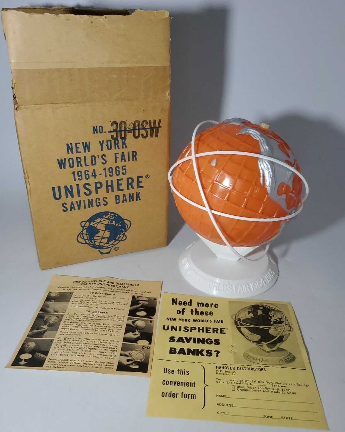 1964-65 New York World's Fair Unisphere Plastic Savings Bank Original Box RARE