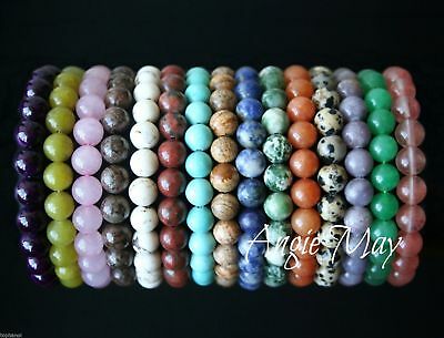 Wholesale 10 GEMSTONE 7 inches Crystal Healing Stretch Bracelets 8mm Round Bead
